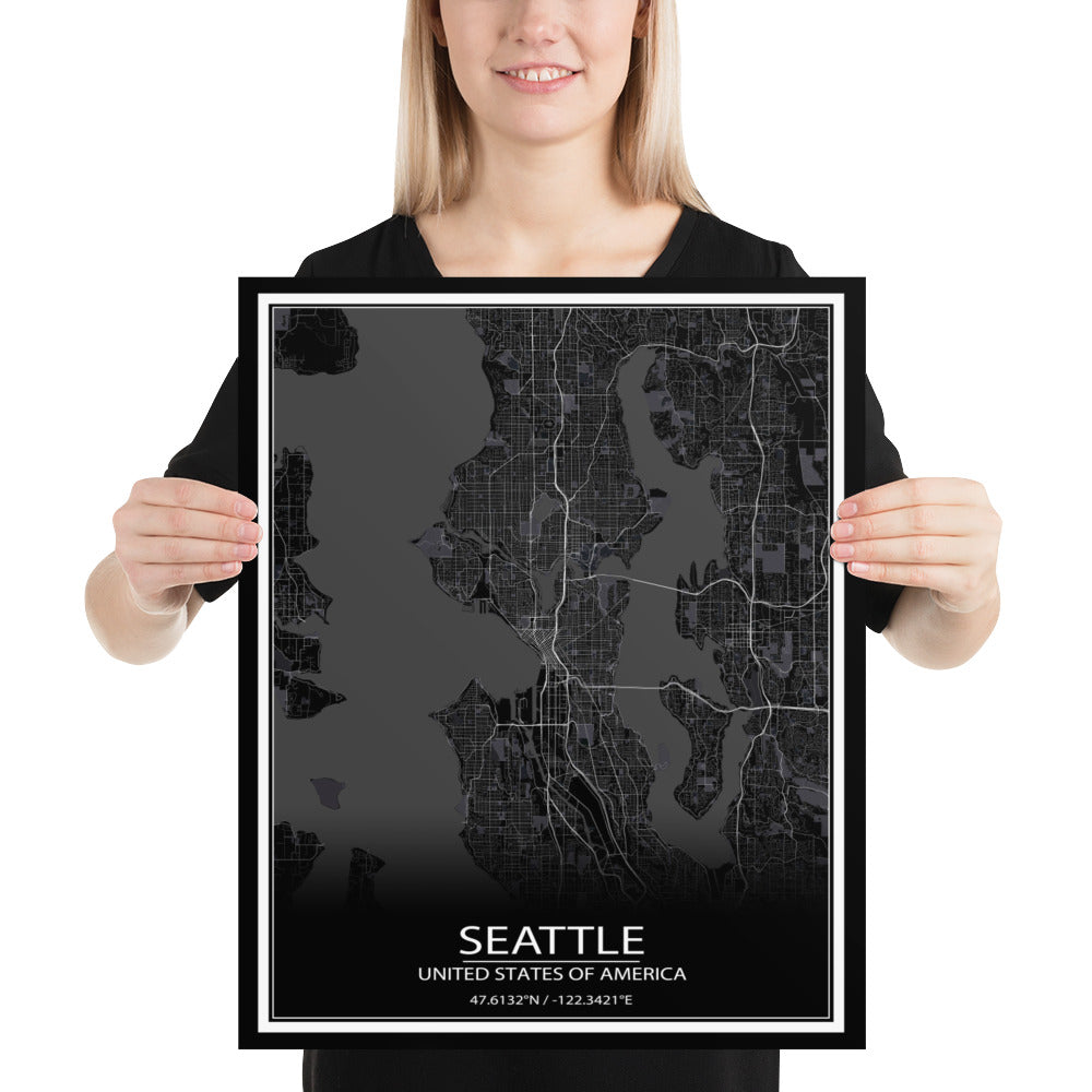 Seattle Black Paper Map