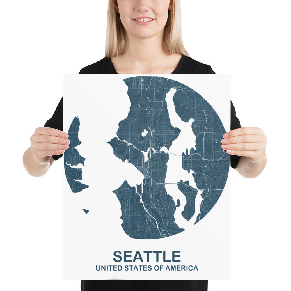 Seattle Circular Blue Paper Map