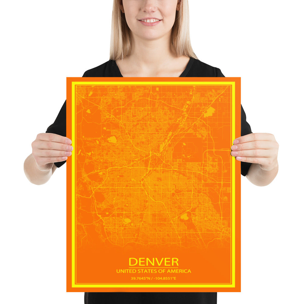 Denver Orange and Yellow Paper Map