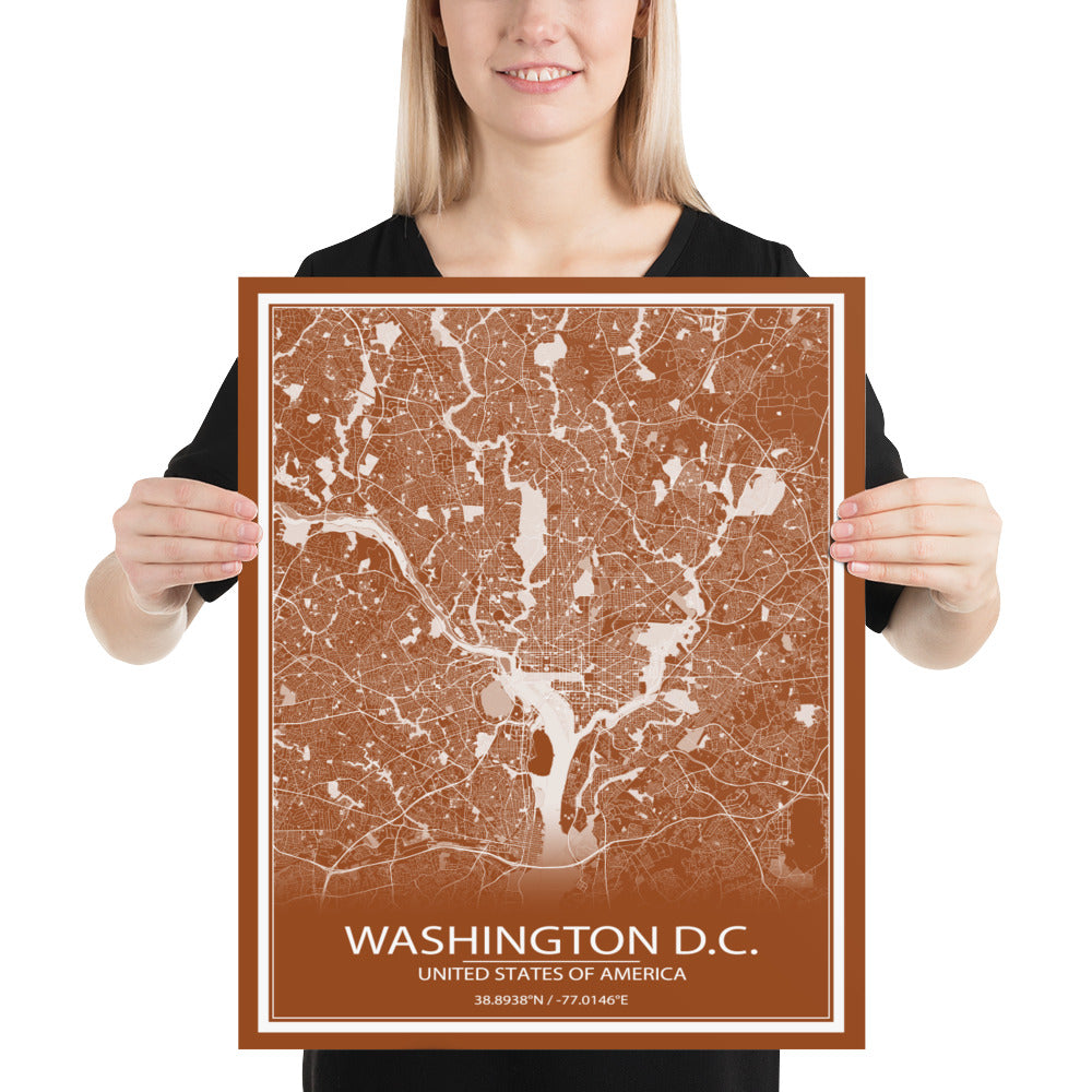 Washington, D.C. Brown and White Paper Map