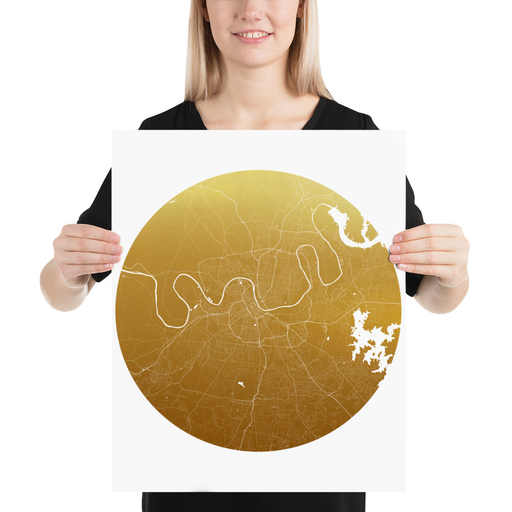Nashville Gold on White Paper Map