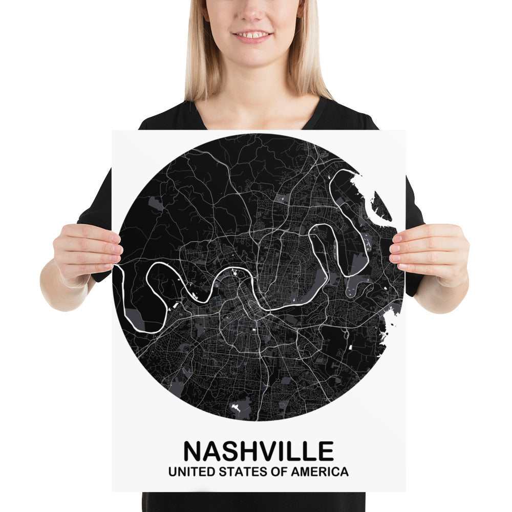 Nashville Circular Black Paper Map