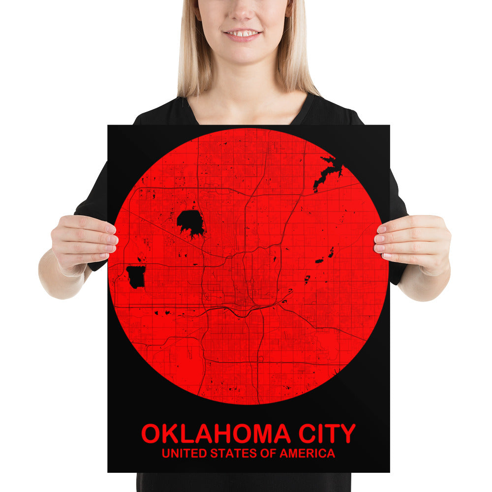 Oklahoma Circular Red on White Paper Map