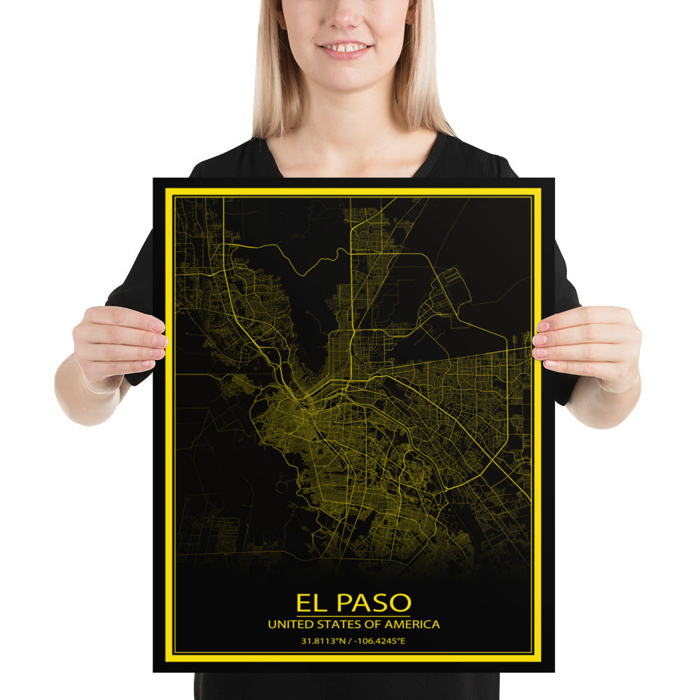 El Paso Black and Yellow Paper Map