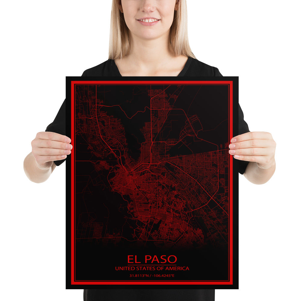 El Paso Black and Red Paper Map