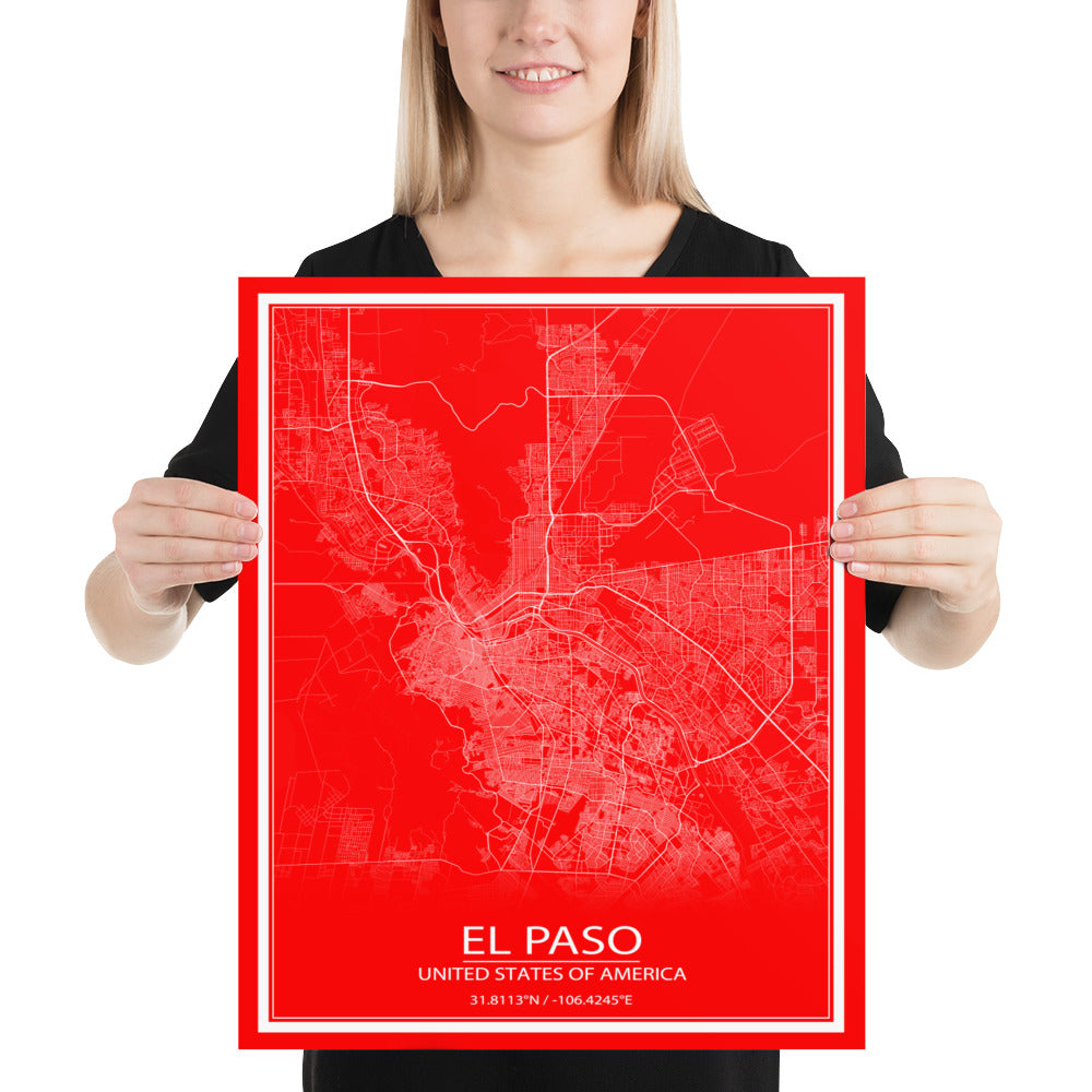 El Paso Purple and Red Paper Map