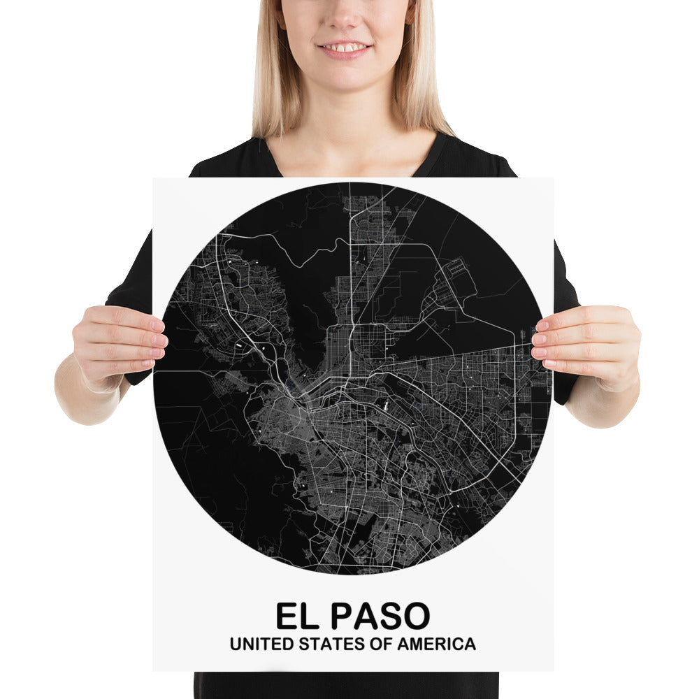 El Paso Circular Black Paper Map