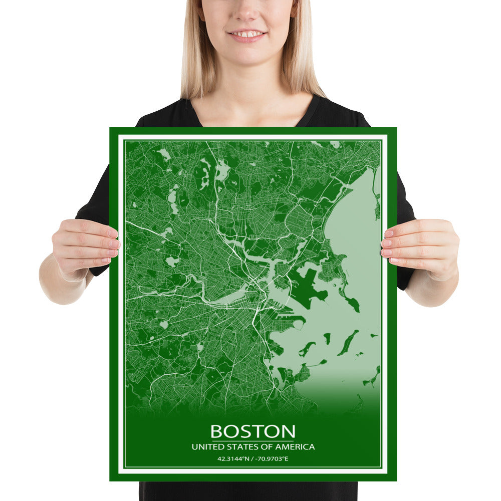 Boston Green and White Paper Map