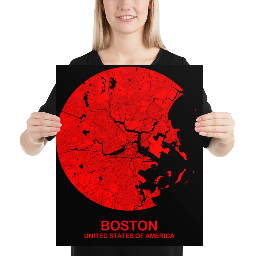 Boston Circular Red Paper Map
