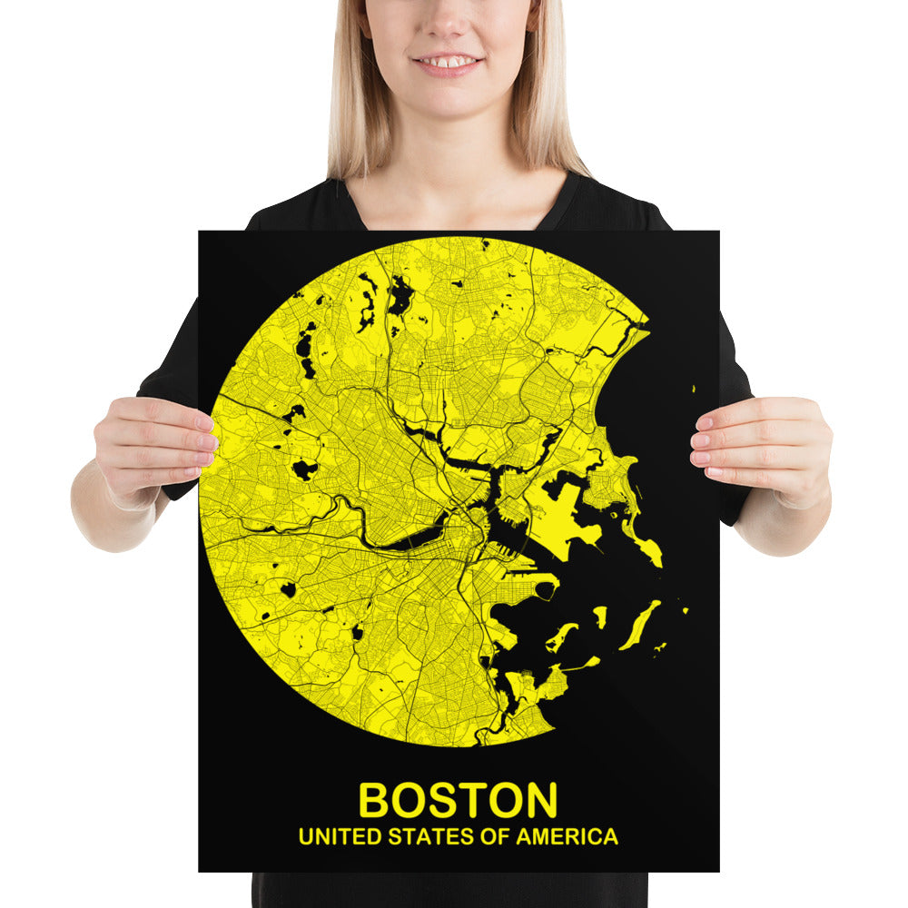 Boston Circular Yellow Paper Map