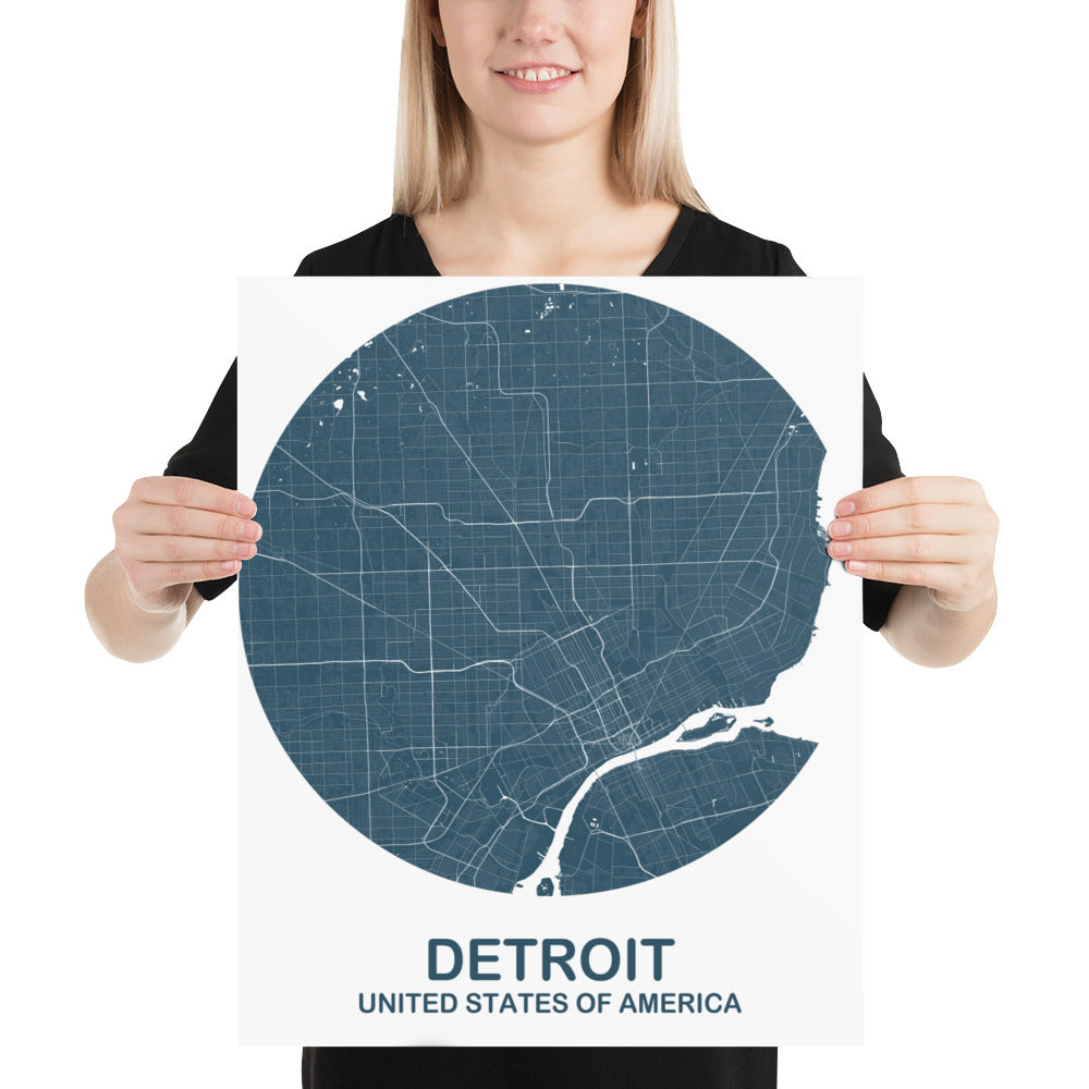 Detroit Circular Blue Paper Map