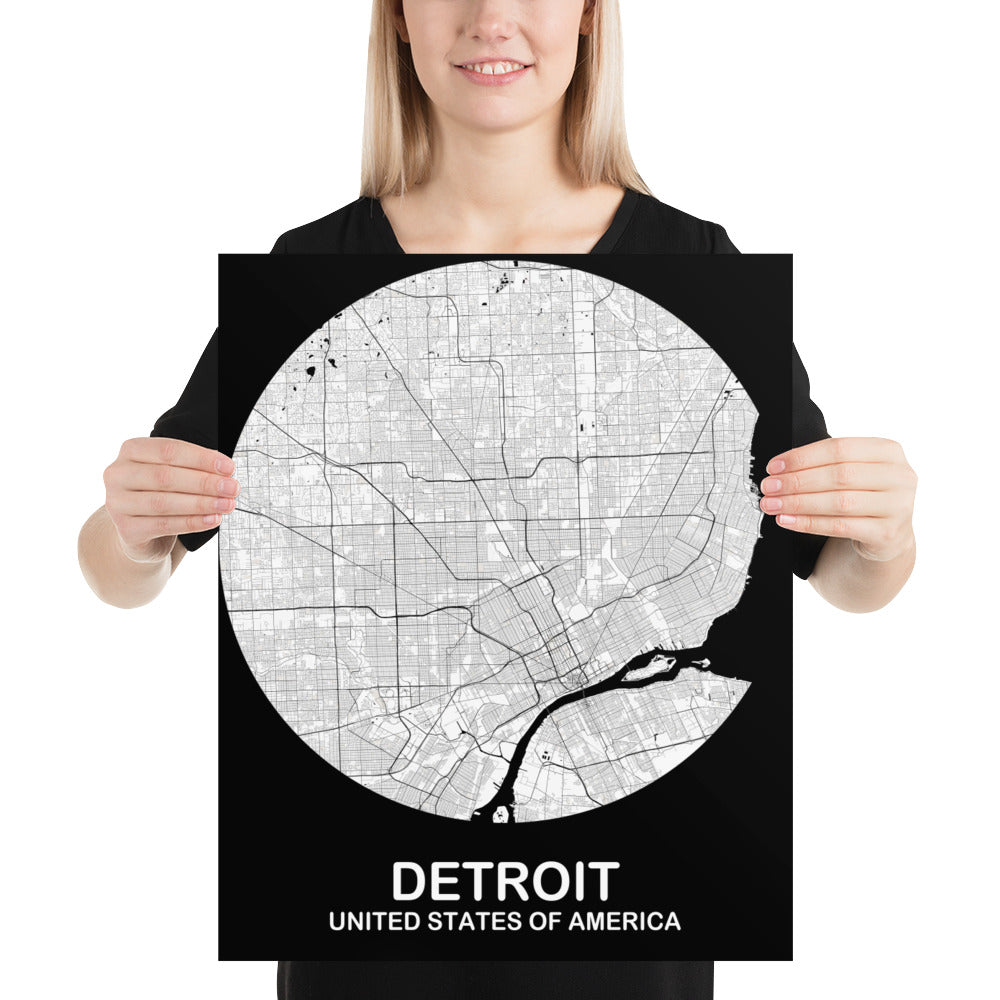 Detroit Circular White Paper Map
