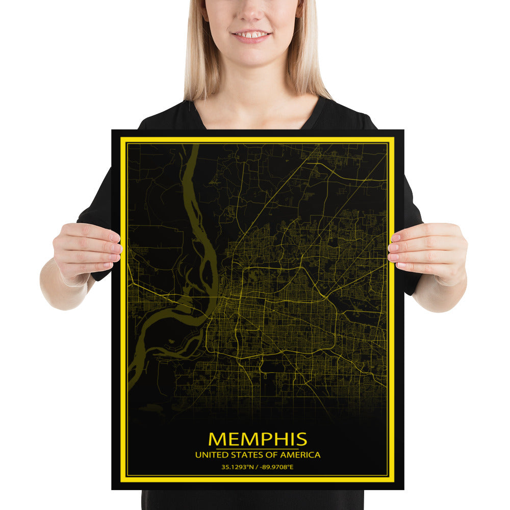 Memphis Black and Yellow Paper Map