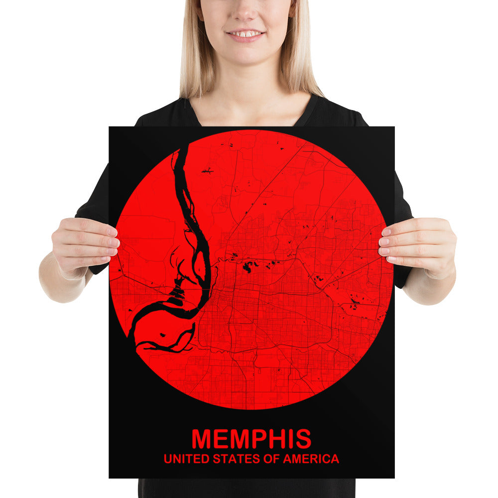 Memphis Circular Red Paper Map