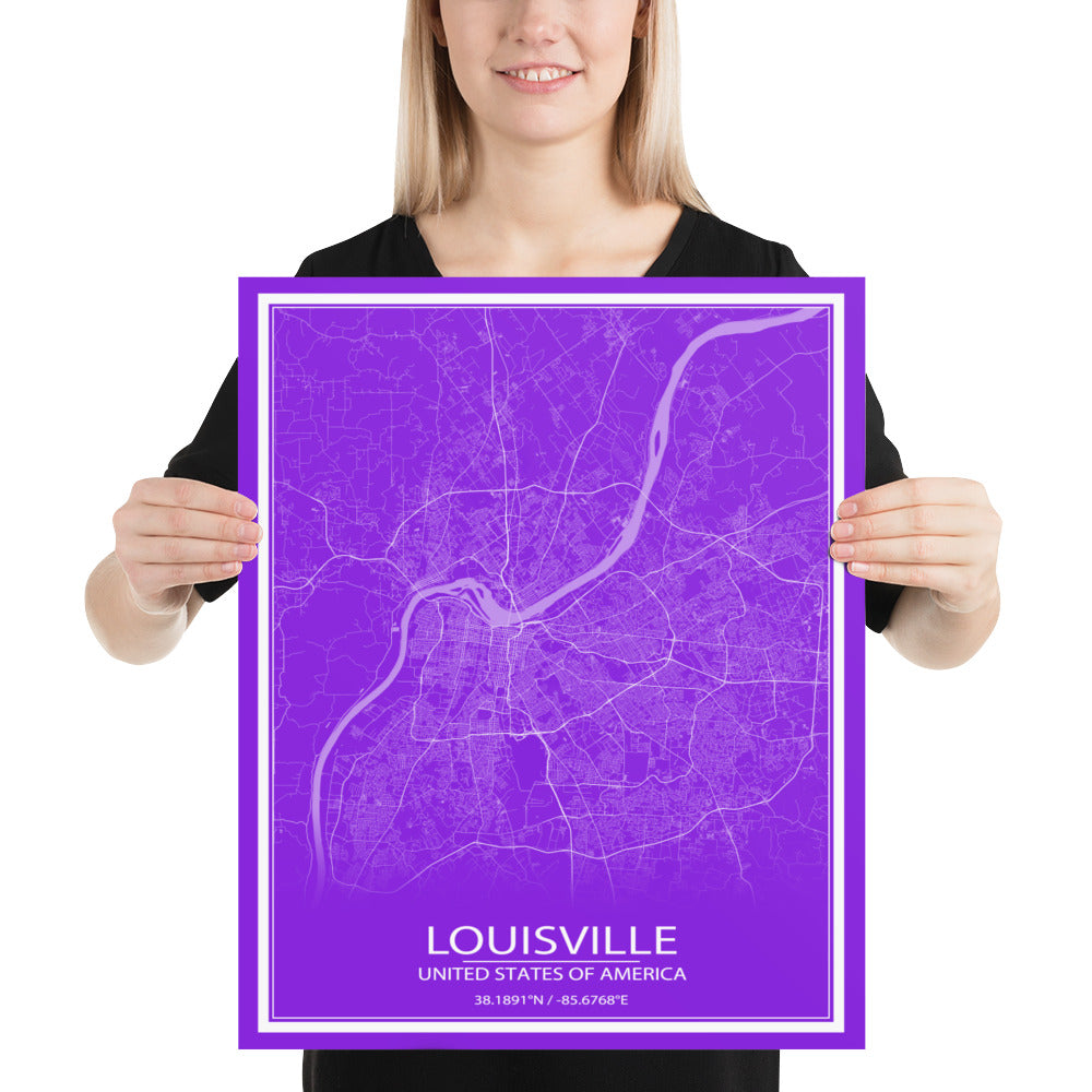 Louisville Purple and White Paper Map
