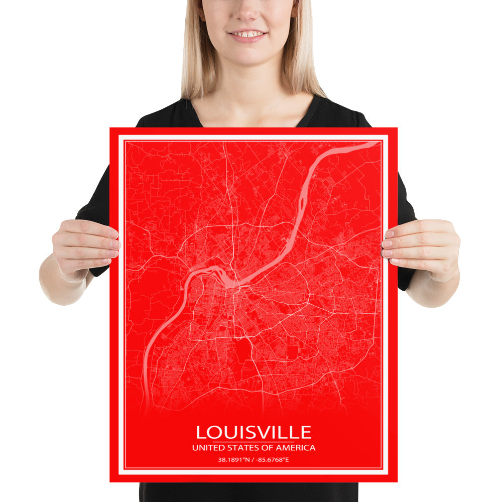 Louisville Red and White Paper Map