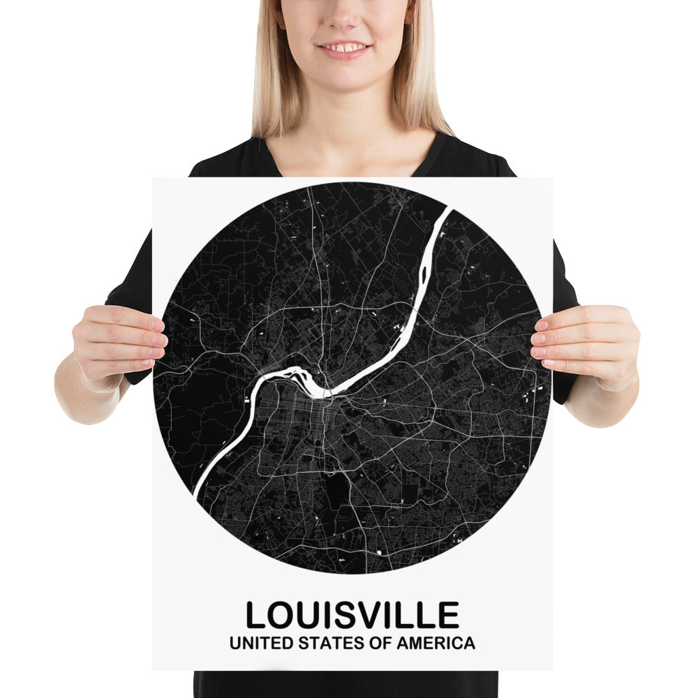 Louisville Circular Black Paper Map