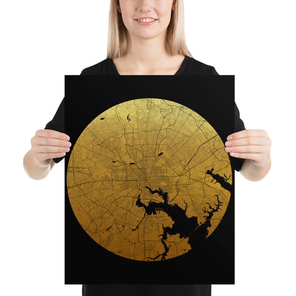 Baltimore Gold on Black Paper Map