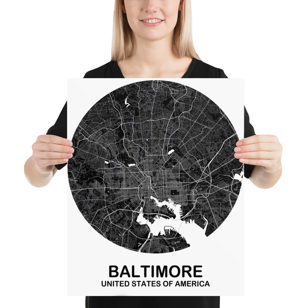 Baltimore Circular Black Paper Map