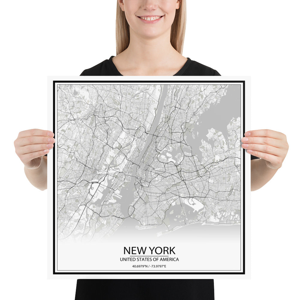 New York White Paper Map