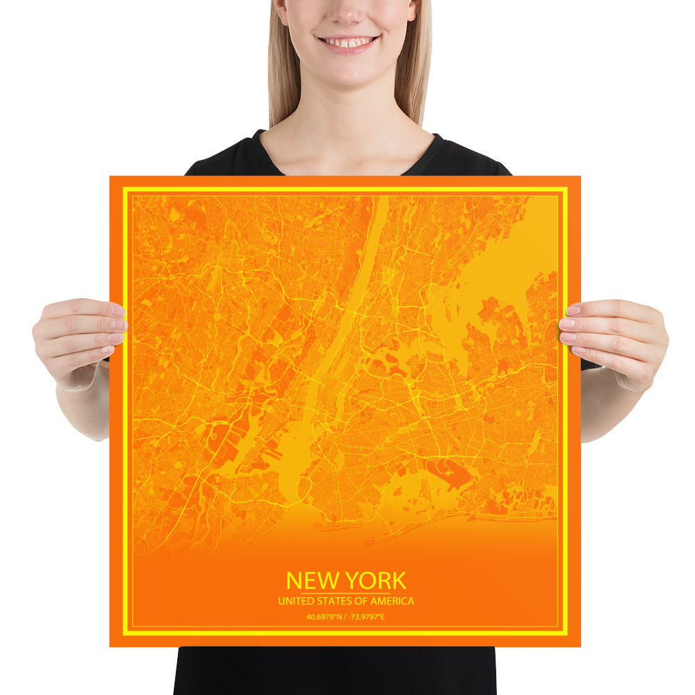 New York Orange and Yellow Paper Map