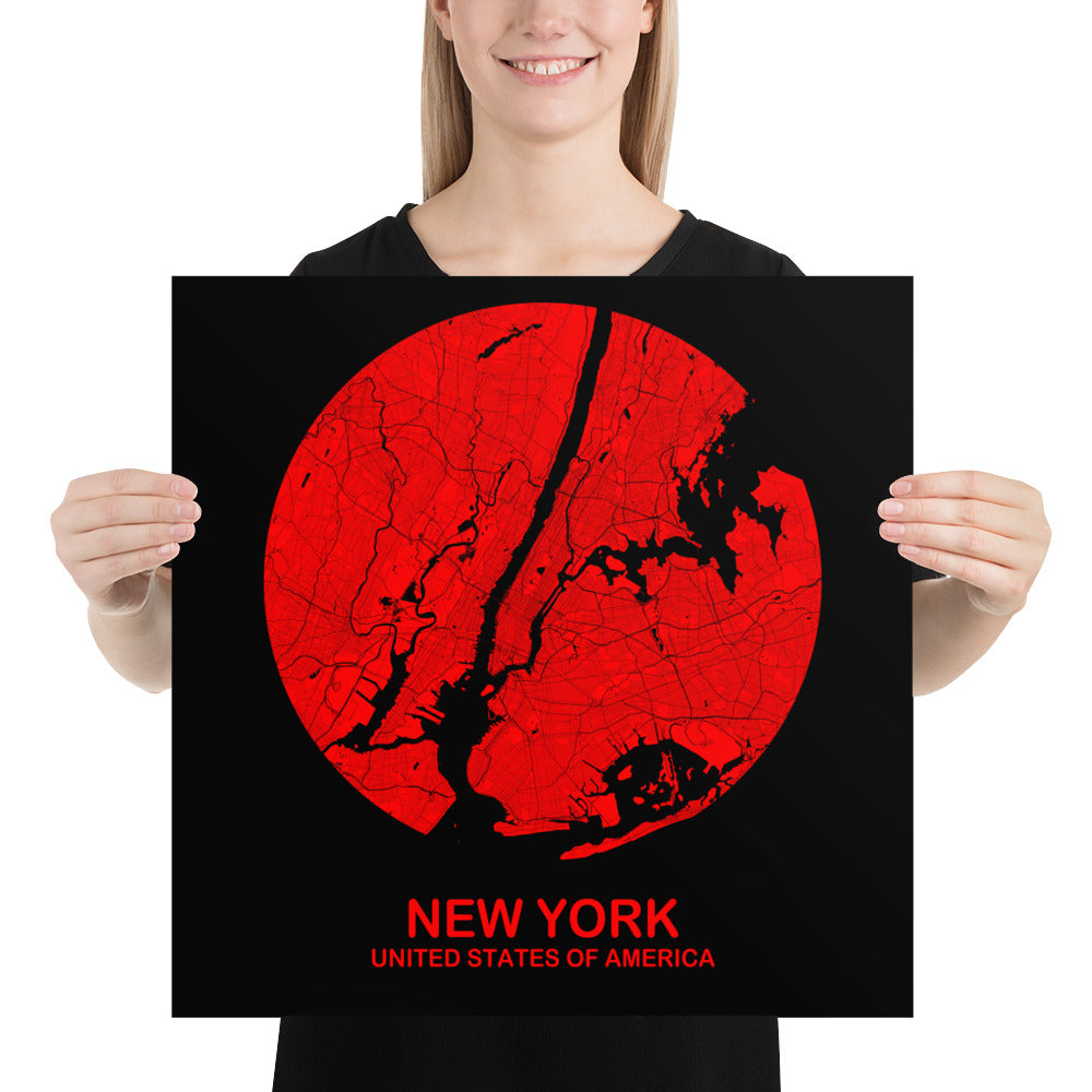 New York Circular Black Paper Map