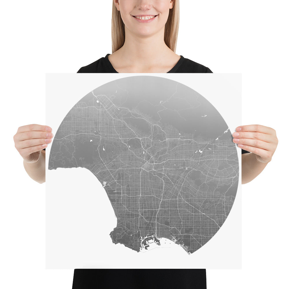 Los Angeles Silver on White Paper Map