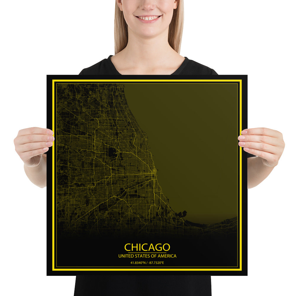 Chicago Black and Yellow Paper Map