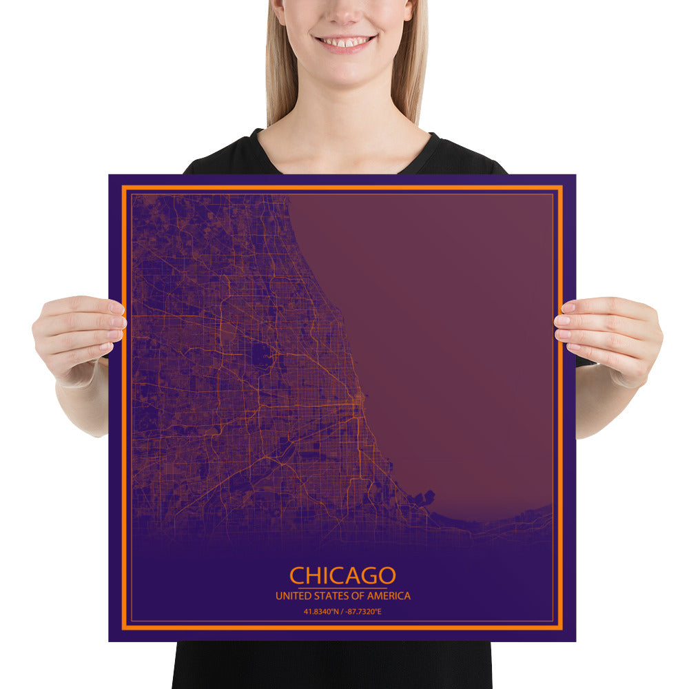 Chicago Purple and Orange Paper Map