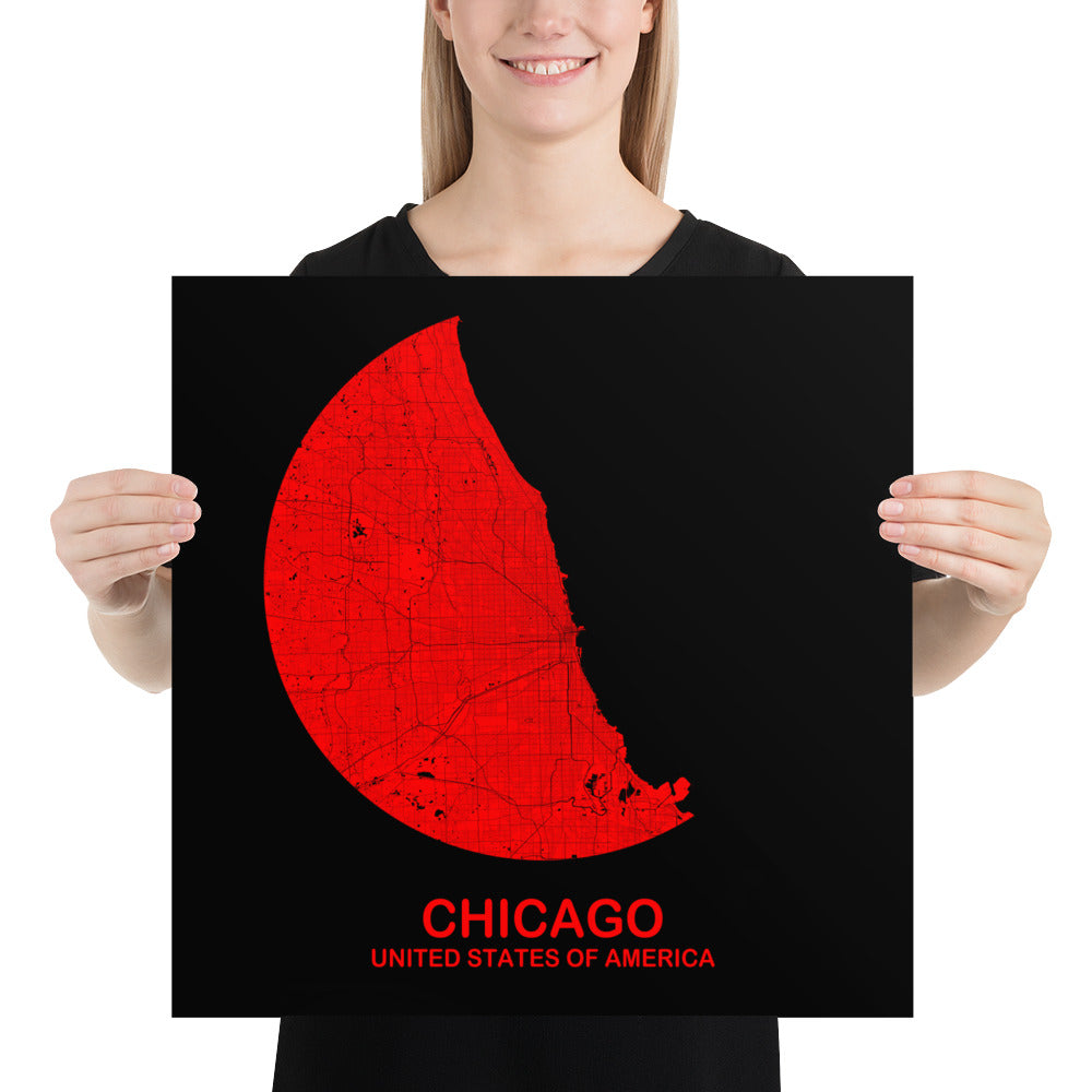 Chicago Circular Red Paper Map