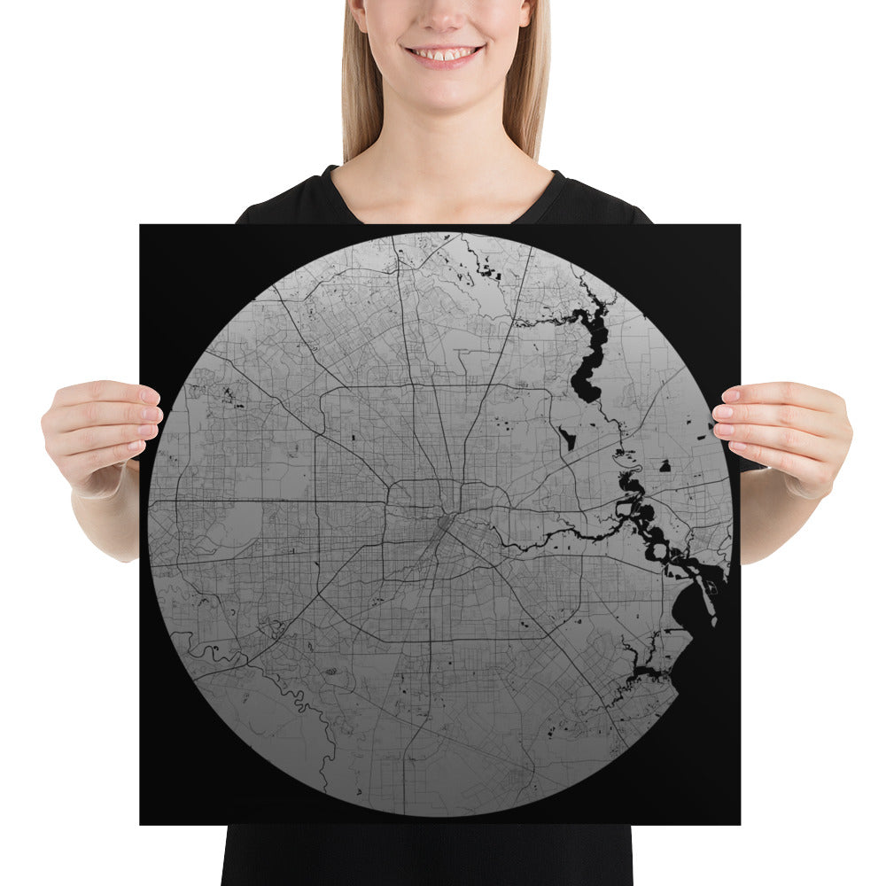 Houston Silver on Black Paper Map