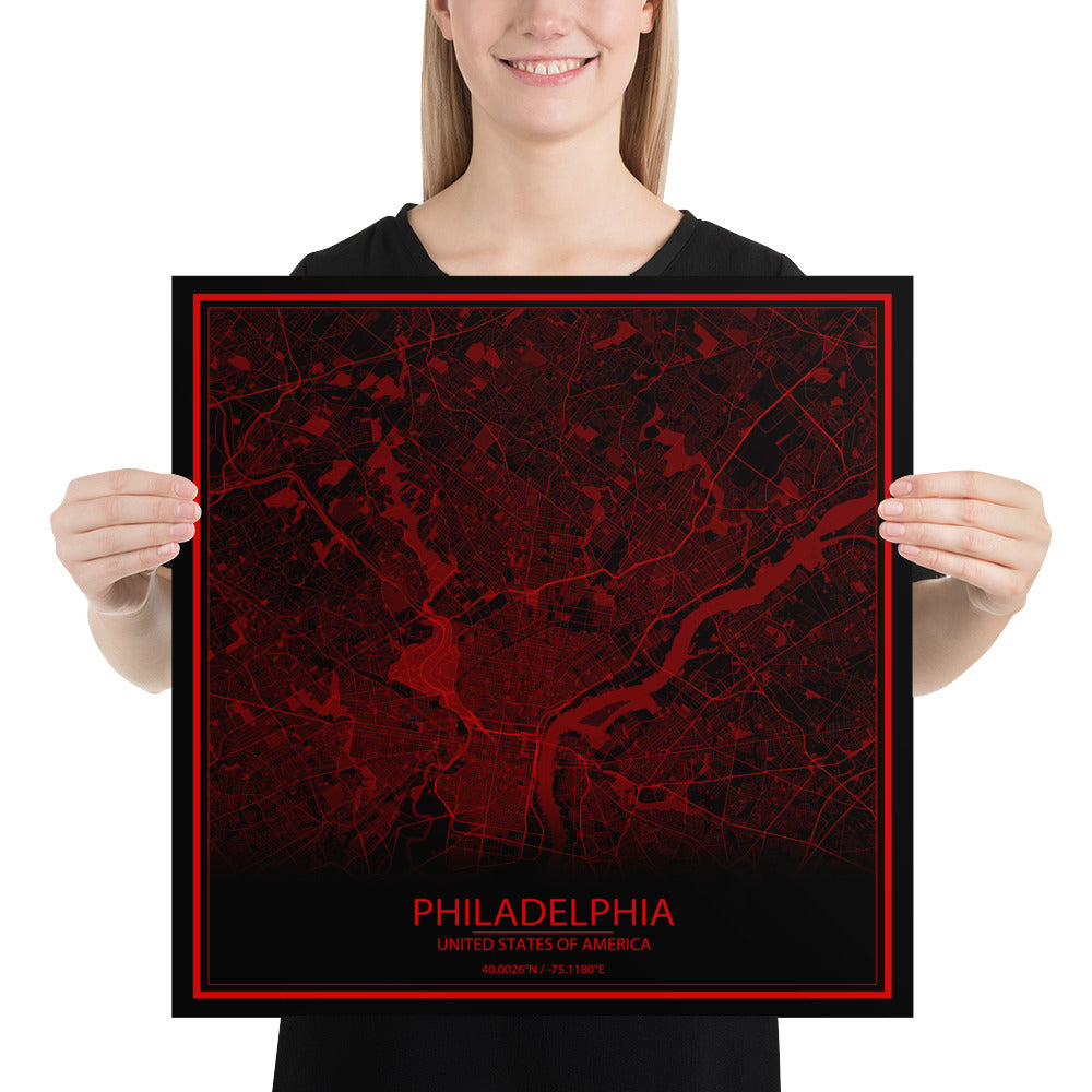Philadelphia Black and Red Paper Map