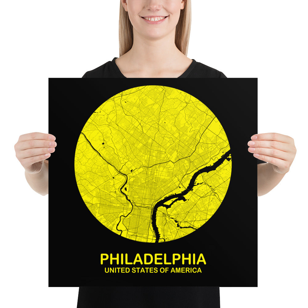 Philadelphia Circular Yellow Paper Map