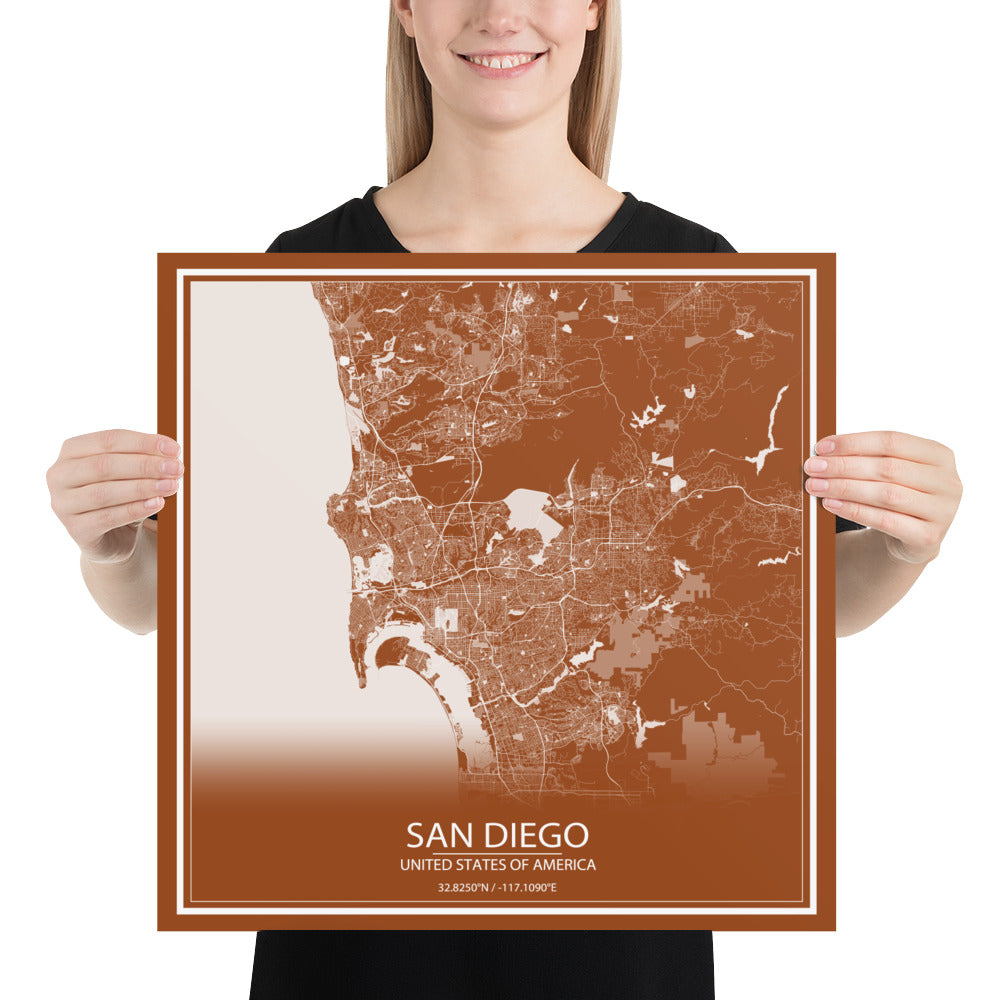 San Diego Brown and White Paper Map
