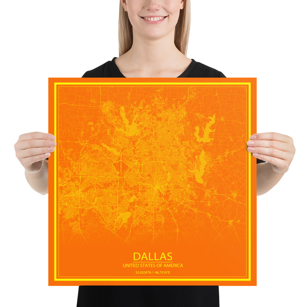 Dallas Orange and Yellow Paper Map