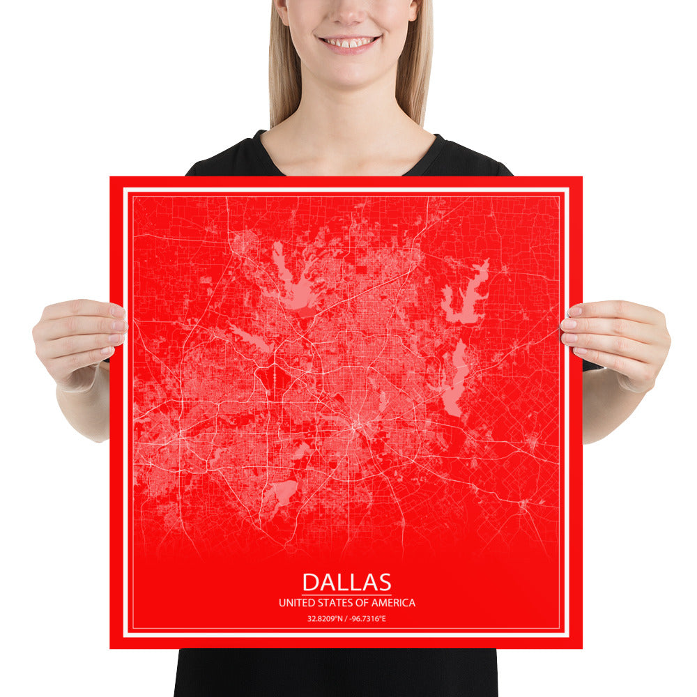 Dallas Red and White Paper Map