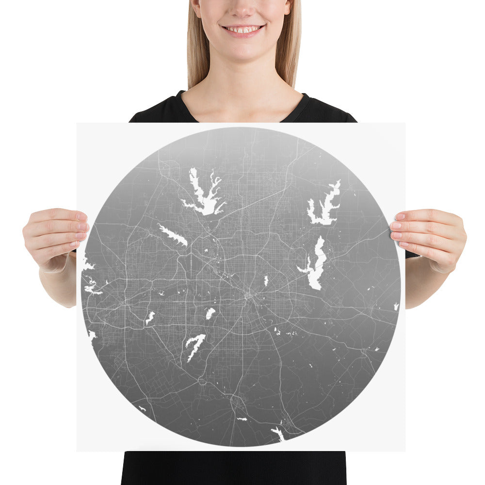 Dallas Silver on White Paper Map