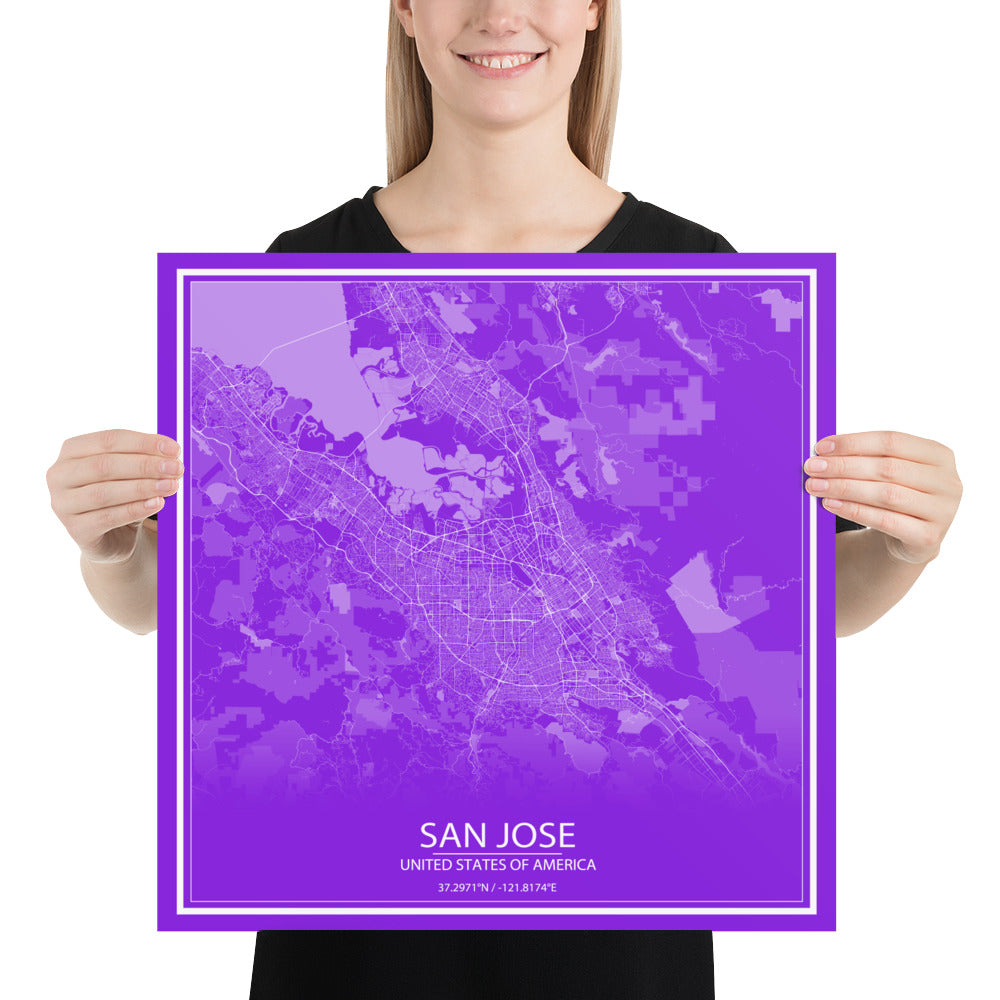 San Jose Purple and White Paper Map