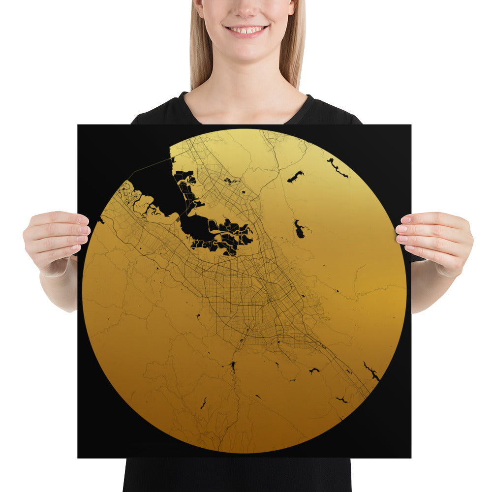 San Jose Gold on Black Paper Map