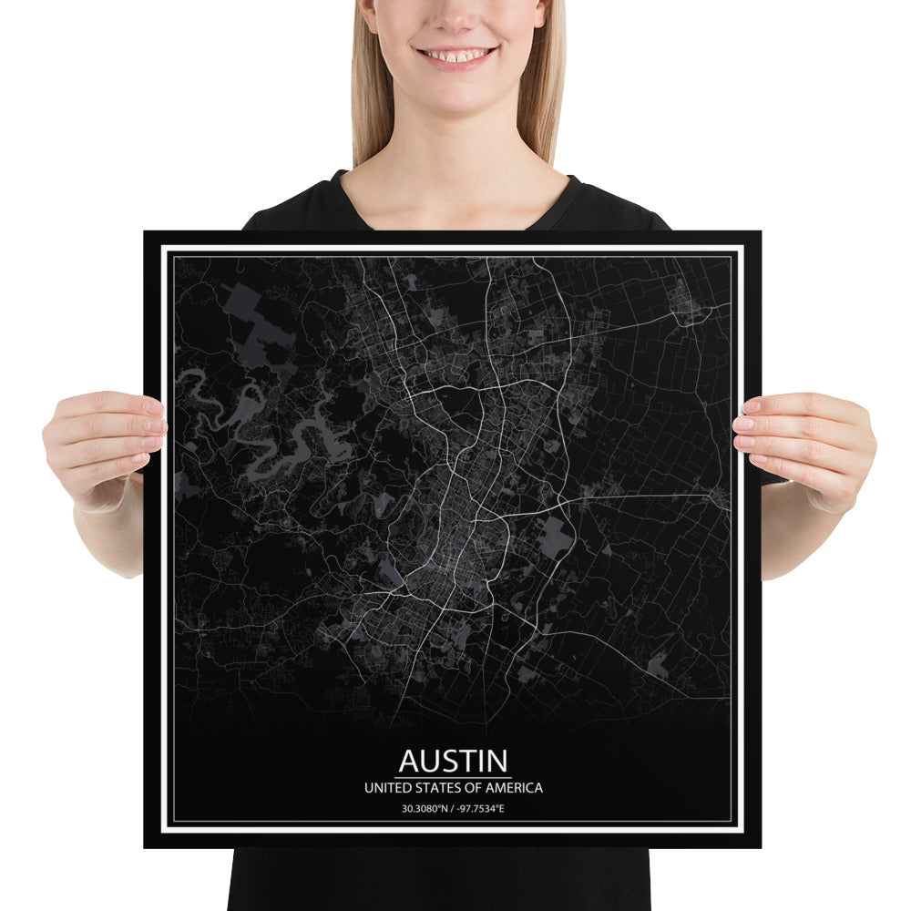 Austin Black Paper Map
