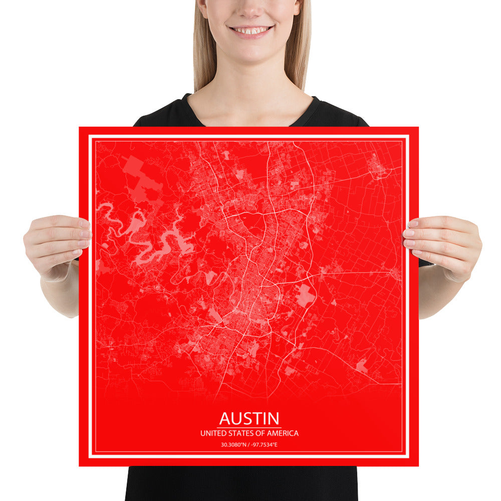 Austin Red and White Paper Map
