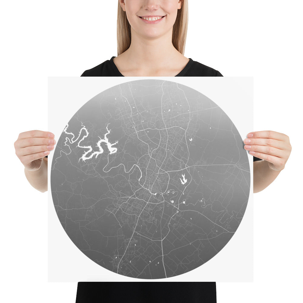 Austin Silver on White Paper Map