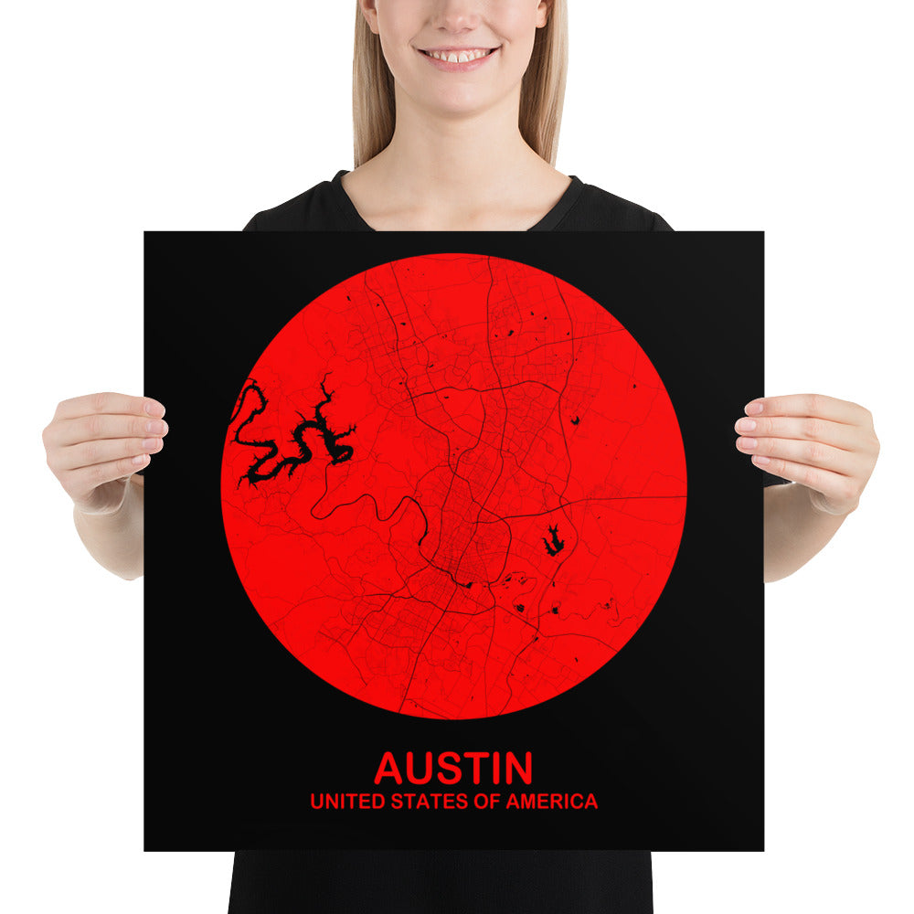 Austin Circular Red Paper Map