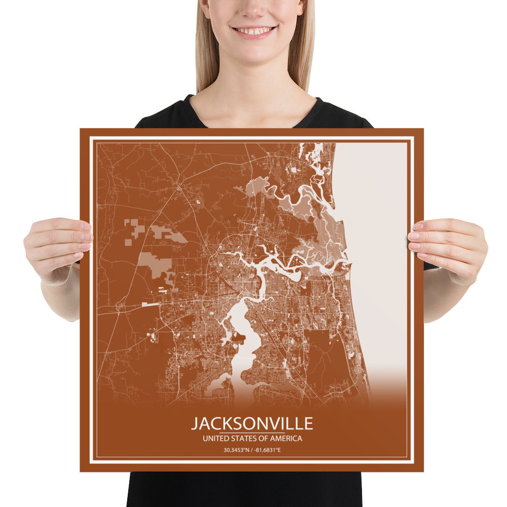 Jacksonville Brown and White Paper Map