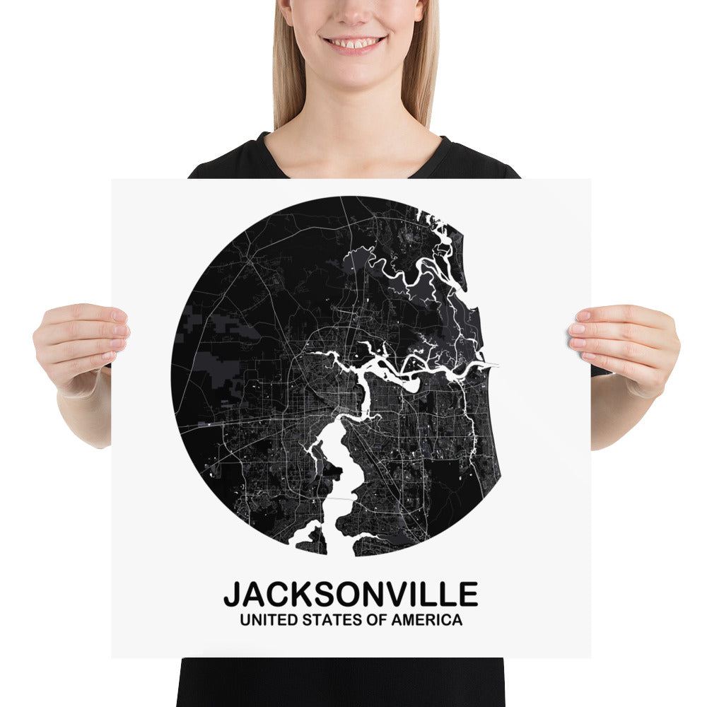 Jacksonville Circular Black Paper Map