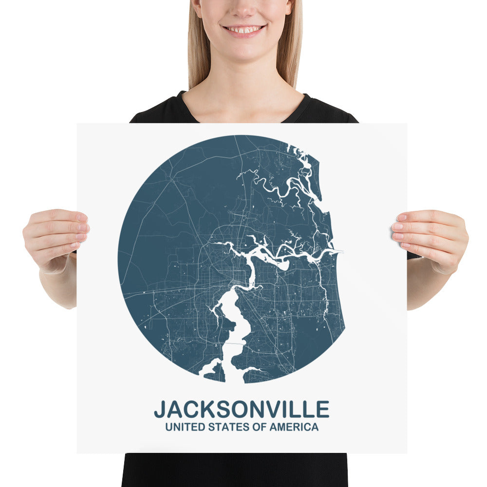 Jacksonville Circular Blue Paper Map