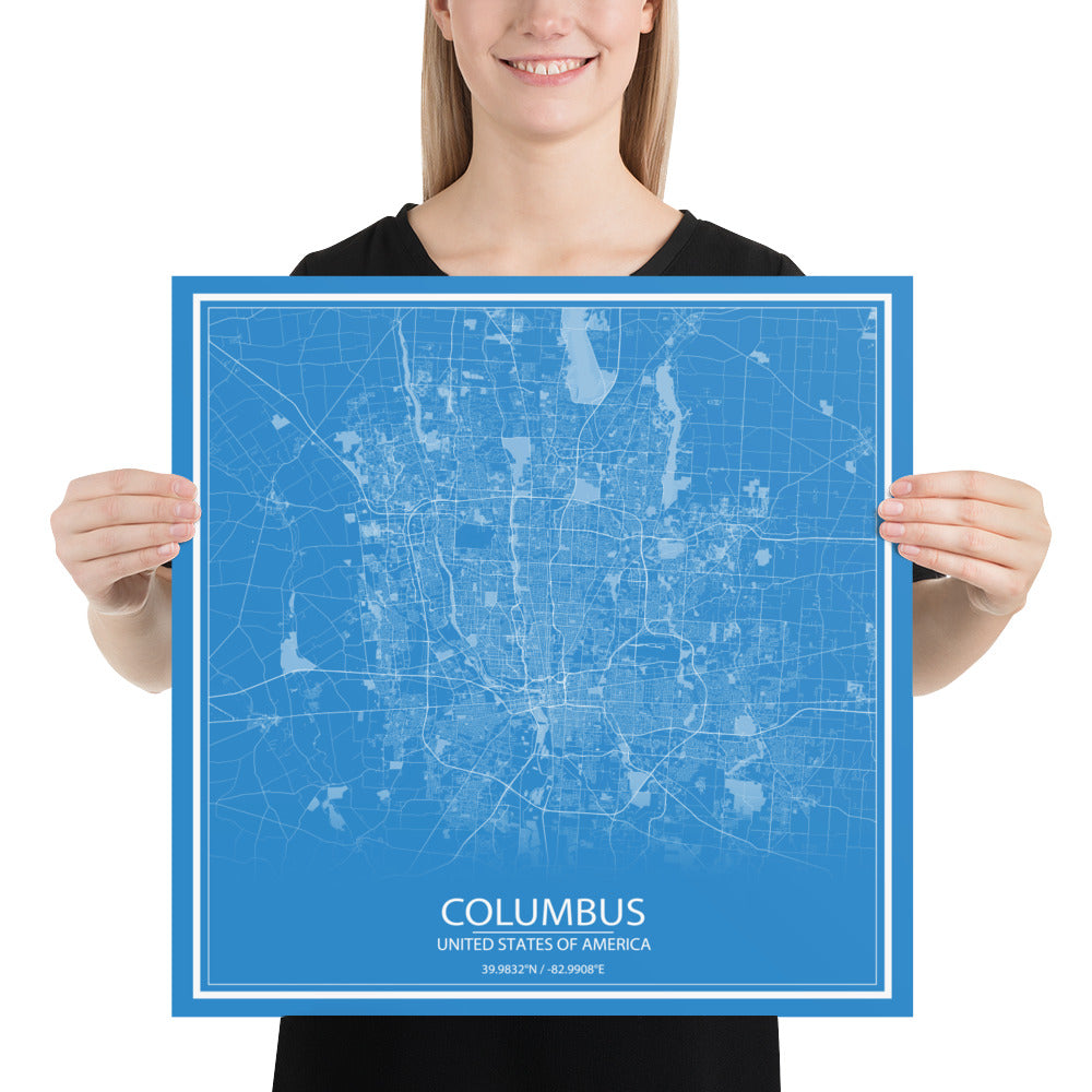 Columbus Blue and White Paper Map