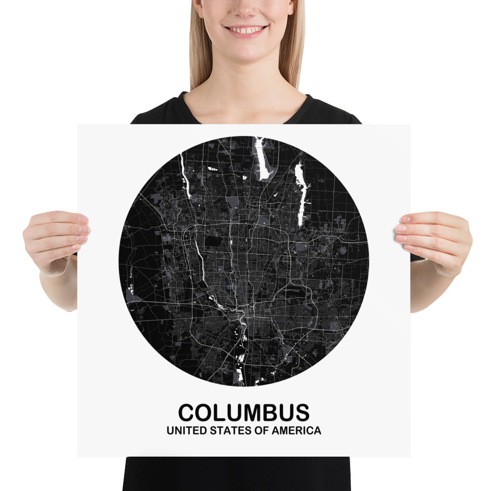 Columbus Circular Black Paper Map