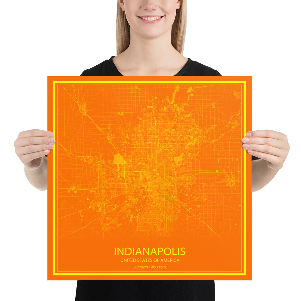 Indianapolis Orange and Yellow Paper Map
