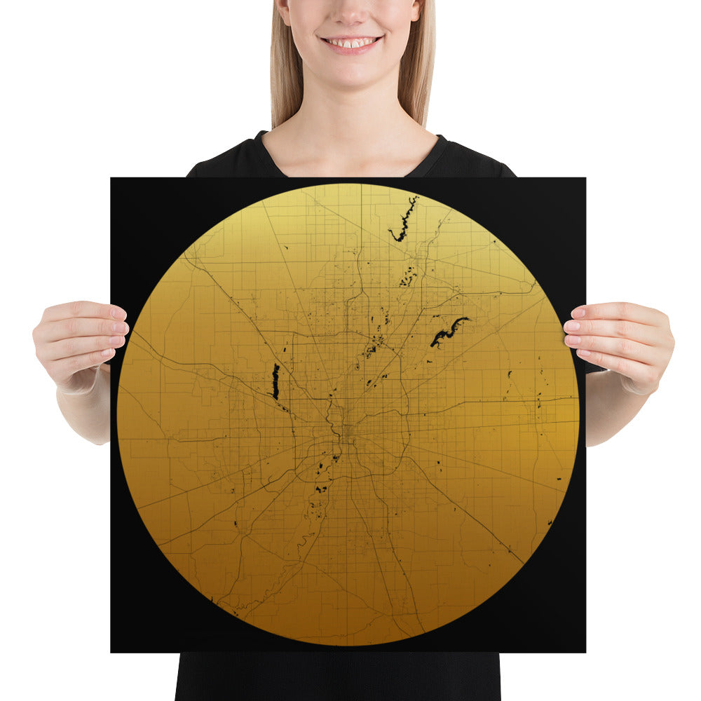 Indianapolis Gold on Black Paper Map